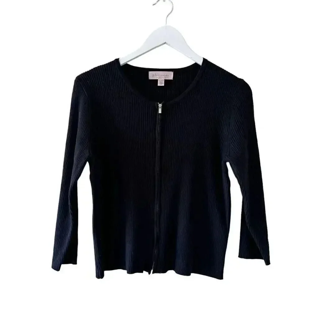 Philosophy Ribbed Knit Front Zipper Long Sleeves Soft Sweater SZ PXL #1962